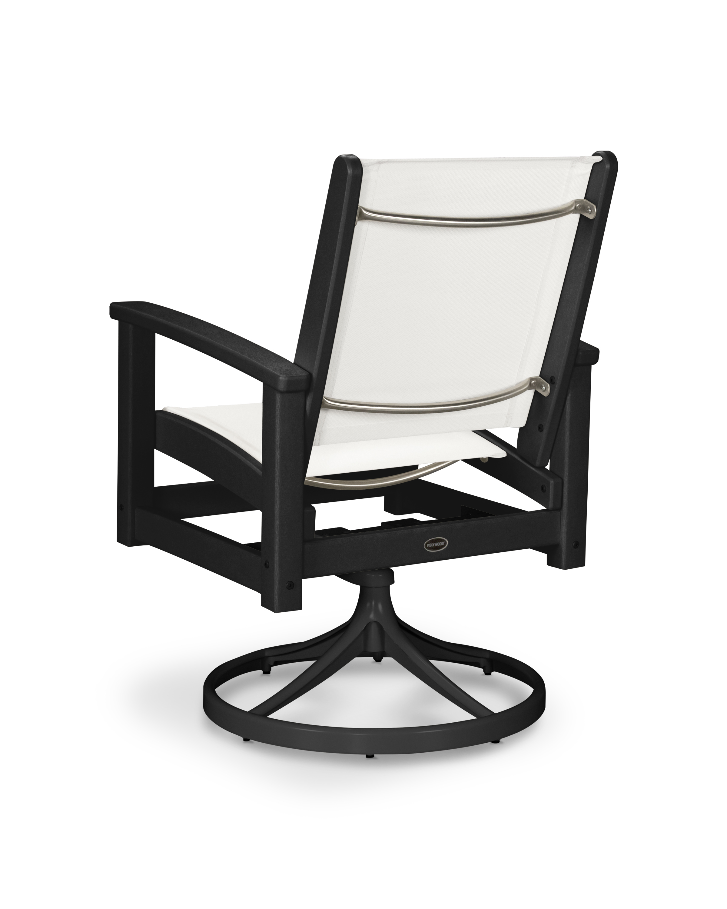 Enjoy Optimal Comfort In The Coastal Swivel Rocker With Its Curved Armrests And Breathable Fabric Sling Seat. This All-weather Rocker Features A Solid Frame And An Aluminum Base With 360-degree Spin Capabilities. Constructed Out Of Durable Polywood
