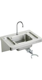 Elkay ESLV2820KC Wall Mount 16 Gauge Stainless Steel Surgeons Bathroom Sink with Spout, Knee Valve and Drain Fitting