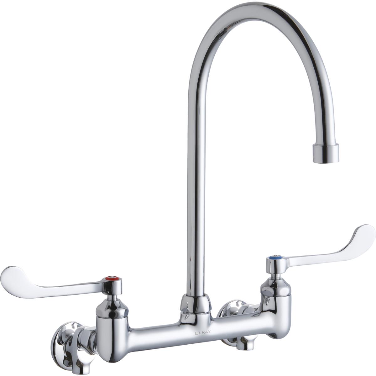 Elkay 8" Centers Wall Faucet 8" Gooseneck Spout 6" Handle 1/2 Offset