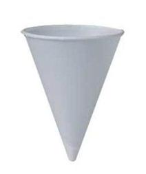 5 oz. cone water cups with rolled top edge. Treated paper - white. These cone paper cups fit all Aquaverve adjustable cup dispensers except the Universal.