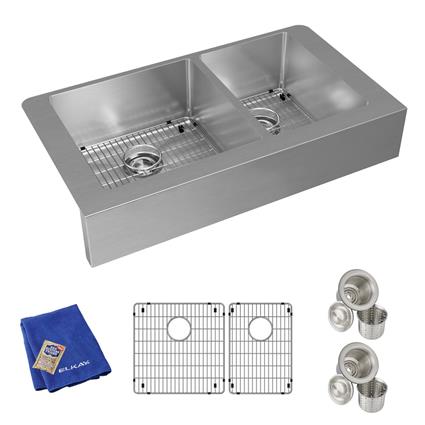 SS 35.8x20.2x9 Dbl Farmhouse Sink Kit