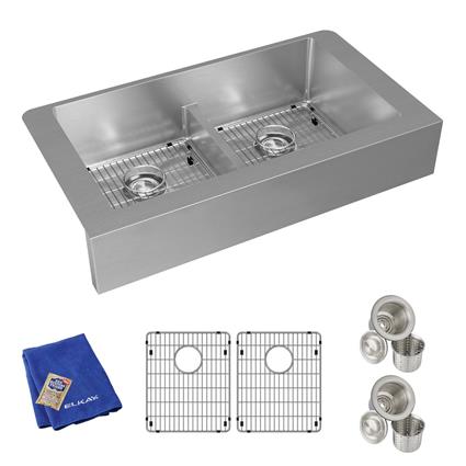 SS 35.8x20.2x9 Dbl Farmhouse Sink Kit