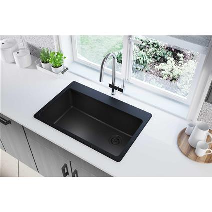 Qtz 33x22x9.5 Single Drop-in Sink Black