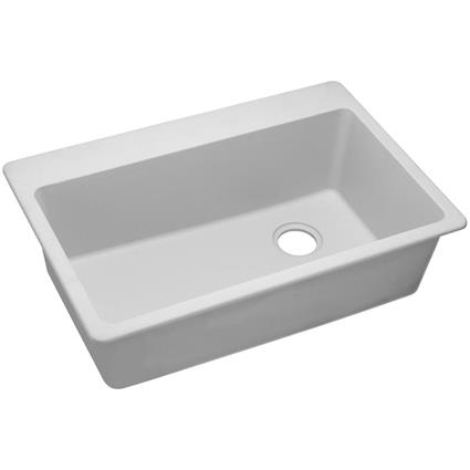 Qtz 33x22x9.5 Single Drop-in Sink White