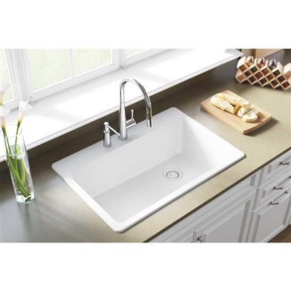 Qtz 33x22x9.5 Single Drop-in Sink White
