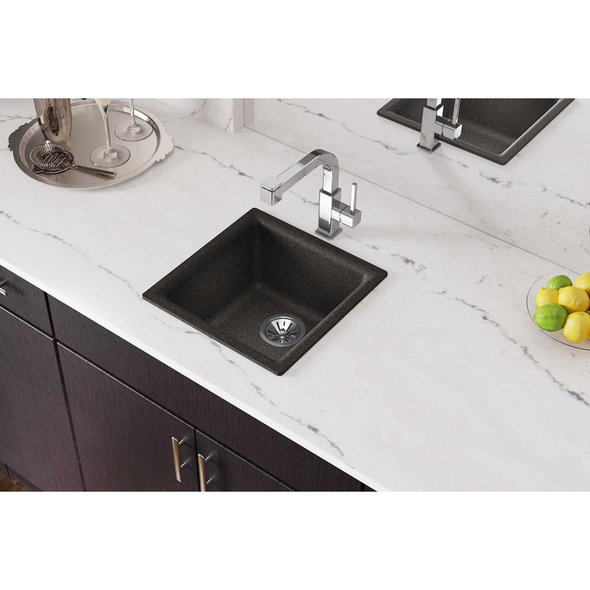 Elkay Quartz Classic 15.7 x 15.7 x 7.7 Single Dual Bar Sink Black Shale
