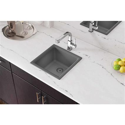 Qtz 15.7x15.7x7.7 Single Sink Greystone