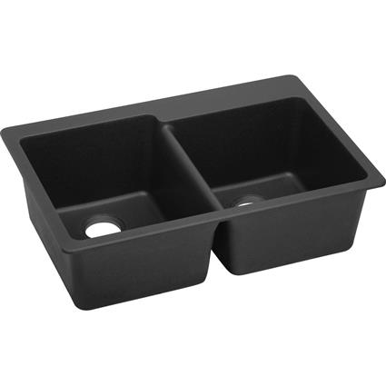Quartz 33x22x9.5 Dbl Drop-in Sink Black