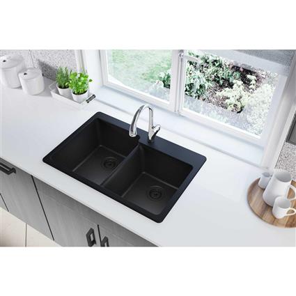 Quartz 33x22x9.5 Dbl Drop-in Sink Black