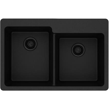 Quartz 33x22x9.5 Dbl Drop-in Sink Black