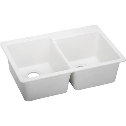 Quartz 33x22x9.5 Dbl Drop-in Sink White