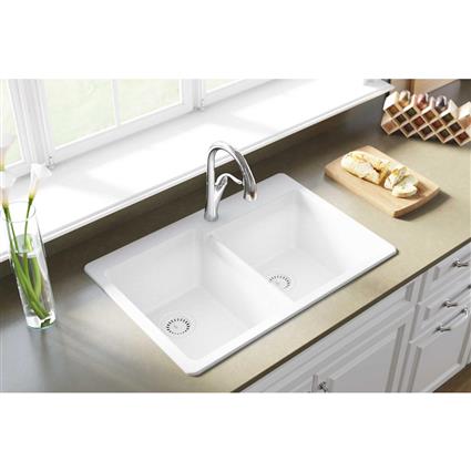 Quartz 33x22x9.5 Dbl Drop-in Sink White