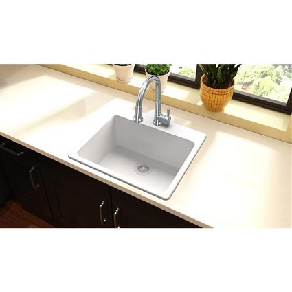 Qtz 25x22x9.5 Single Drop-in Sink White