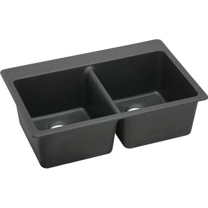 Quartz 33x22x9.5 Dbl Drop-in Sink Black