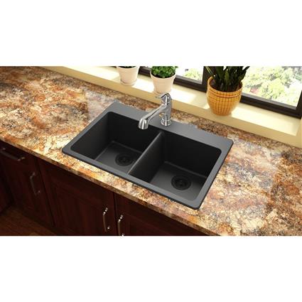 Quartz 33x22x9.5 Dbl Drop-in Sink Black