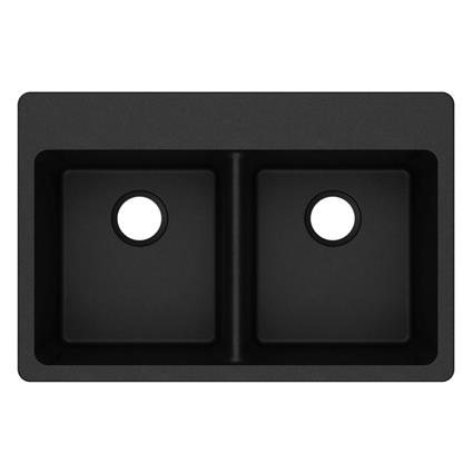 Quartz 33x22x9.5 Dbl Drop-in Sink Black