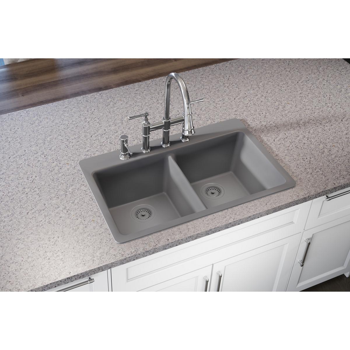 Elkay Quartz Classic 33 x 22 x 9.5 Equal Double Dropin Sink Greystone