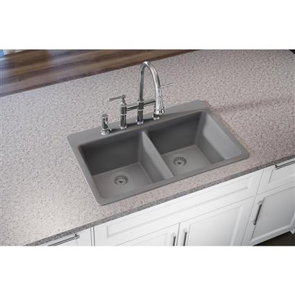 Qtz 33x22x9.5 Dbl Drop-in Sink Greystone