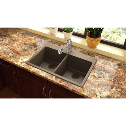 Quartz 33x22x9.5 Dbl Drop-in Sink Mocha
