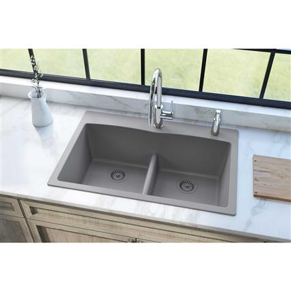 Qtz 33x22x10 Dbl Drop-in Sink Greystone