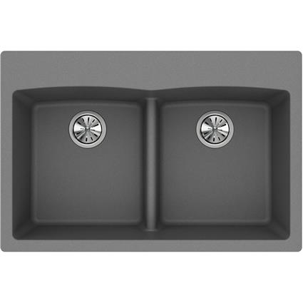 Qtz 33x22x10 Dbl Drop-in Sink Greystone