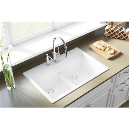 Quartz 33x22x10 Dbl Drop-in Sink White