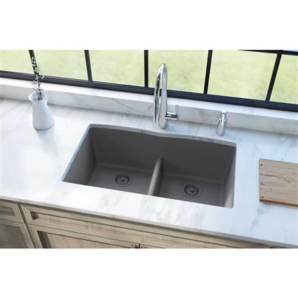 Quartz 33x19x10 Dbl UMnt Sink Greystone