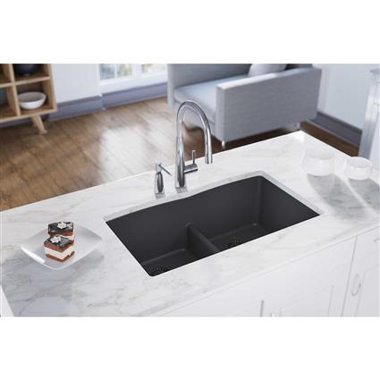 Quartz 33x19x10 Dbl UMnt Sink Dusk Gray