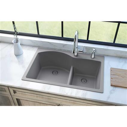 Qtz 33x22x10 Dbl Drop-in Sink Greystone