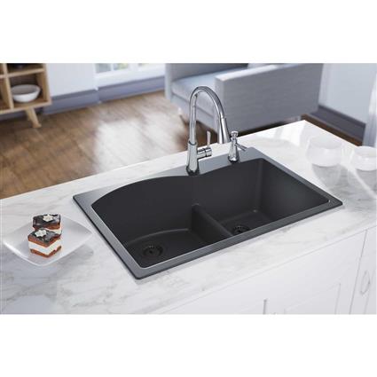 Qtz 33x22x10 Dbl Drop-in Sink Dusk Gray