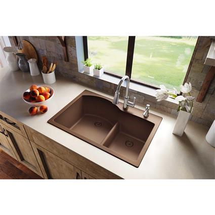 Quartz 33x22x10 Dbl Drop-in Sink Mocha