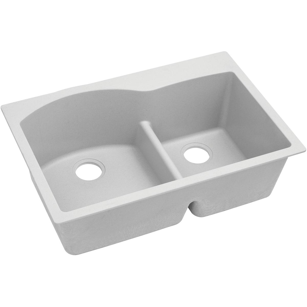 Elkay Quartz Classic 33 x 22 x 10 Offset 60/40 Dbl Dropin Sink White