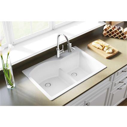 Quartz 33x22x10 Dbl Drop-in Sink White