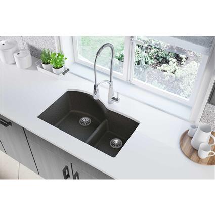 Qtz 33x22x10 Dbl UMnt Sink Black Shale