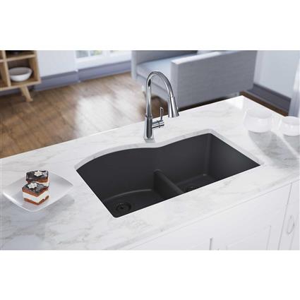 Quartz 33x22x10 Dbl UMnt Sink Dusk Gray