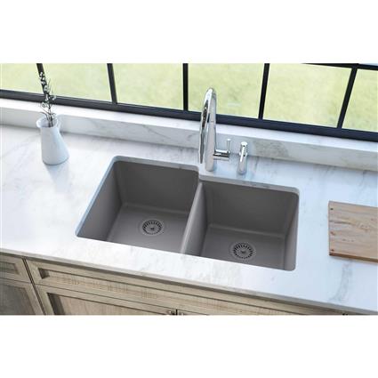 Qtz 33x20.5x9.5 Dbl UMnt Sink Greystone