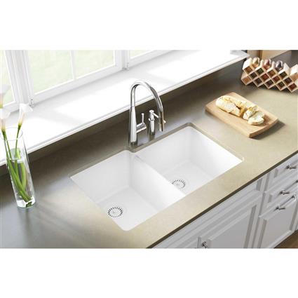 Quartz 33x20.5x9.5 Dbl UMnt Sink White
