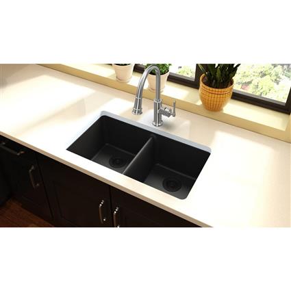 Quartz 33x18.7x9.5 Dbl UMnt Sink Black