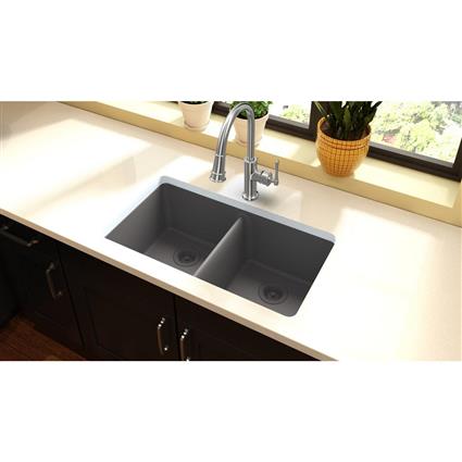 Qtz 33x18.7x9.5 Dbl UMnt Sink Greystone