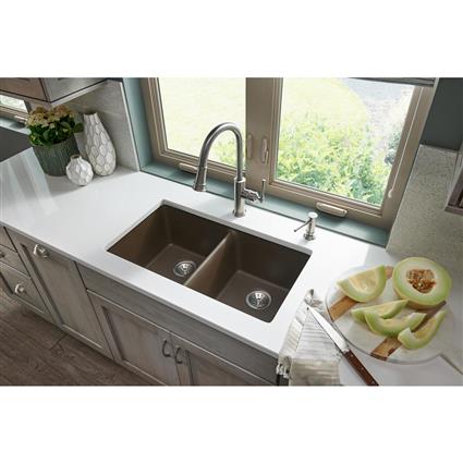 Quartz 33x18.7x9.5 Dbl UMnt Sink Mocha