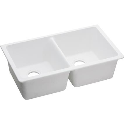 Quartz 33x18.7x9.5 Dbl UMnt Sink White