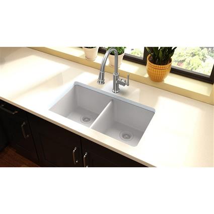 Quartz 33x18.7x9.5 Dbl UMnt Sink White