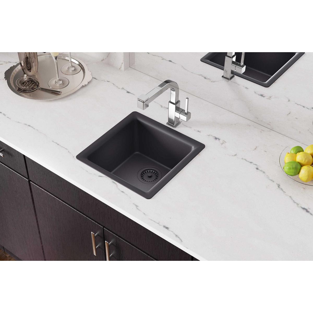 Elkay Quartz Luxe 15.7 x 15.7 x 7.7 Single Dual Bar Sink Charcoal
