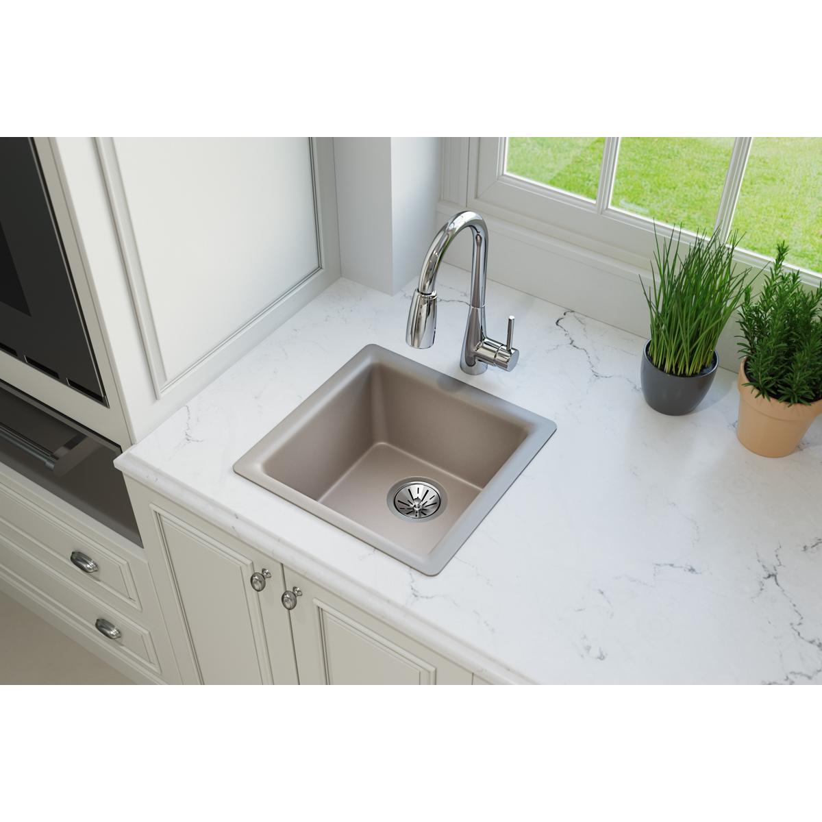 Elkay Quartz Luxe 15.7 x 15.7 x 7.7 Single Dual Bar Sink Silvermist