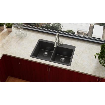 Quartz 33x22x9.5 Dbl Drop-in Sink Caviar