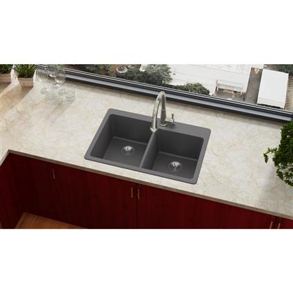 Qtz 33x22x9.5 Dbl Drop-in Sink Charcoal
