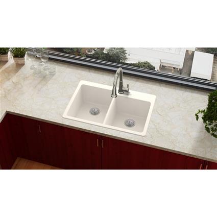 Qtz 33x22x9.5 Dbl Drop-in Sink Ricotta
