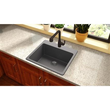 Qtz 25x22x9.5 Sngl Drop-in Sink Charcoal