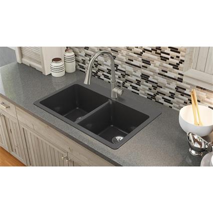 Quartz 33x22x9.5 Dbl Drop-in Sink Caviar