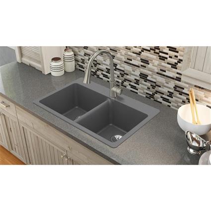 Qtz 33x22x9.5 Dbl Drop-in Sink Charcoal